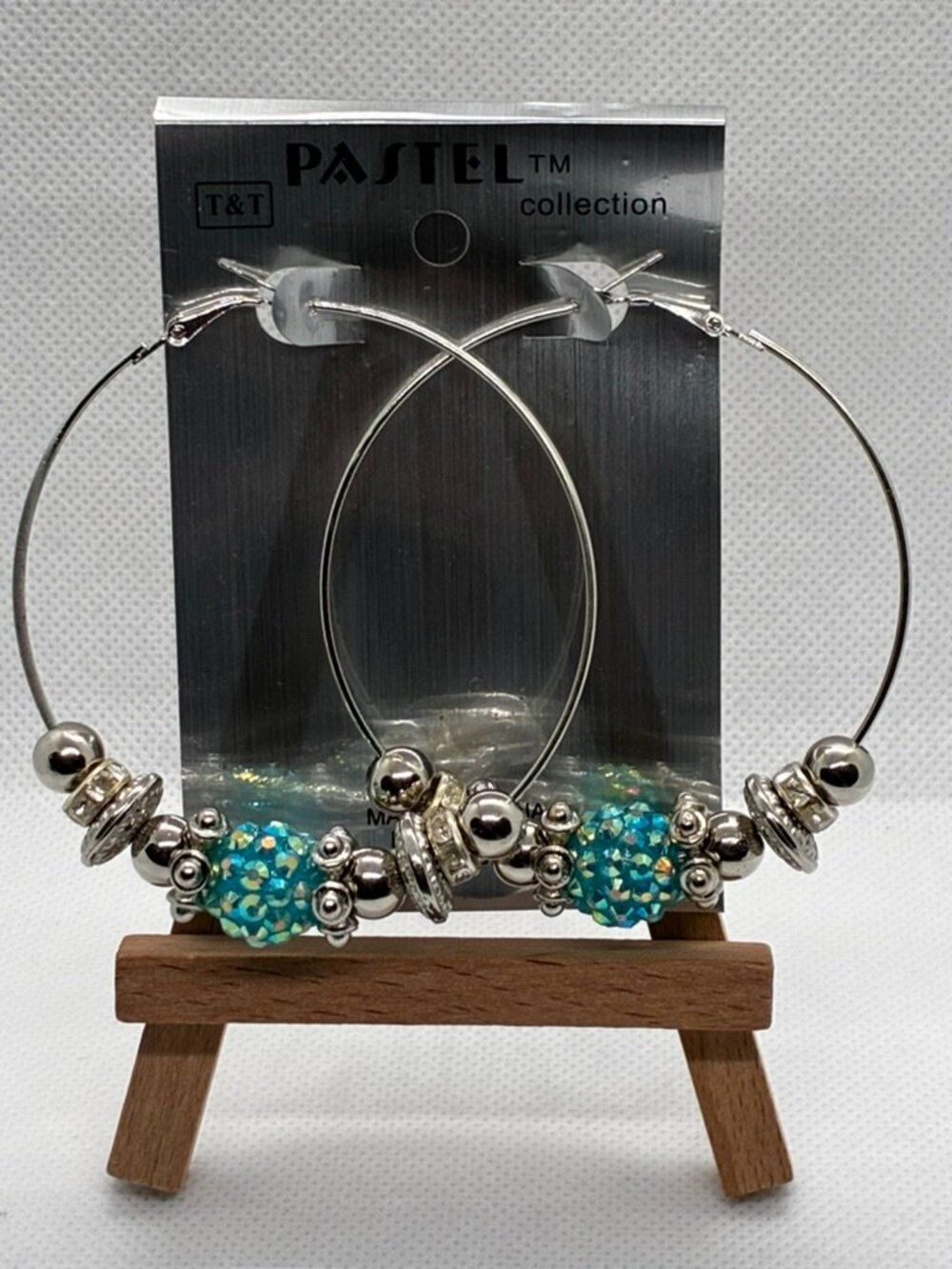 3For$20 Pastel Collection Teal Beaded Silver Fashion Hoop